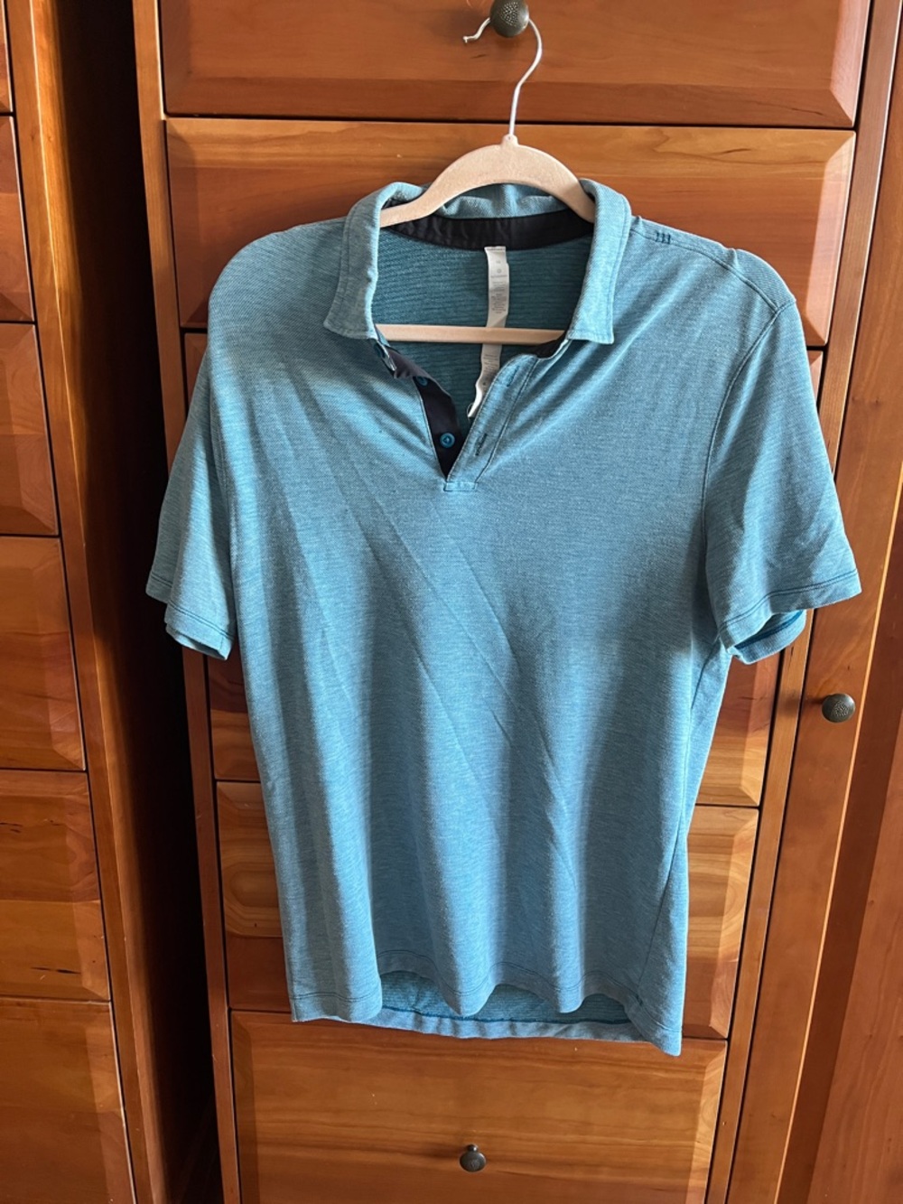 Lululemon Evolution Short-Sleeve Polo Shirt. heathered blue or teal, size medium